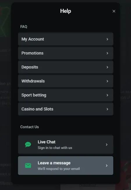 Leon Casino support client